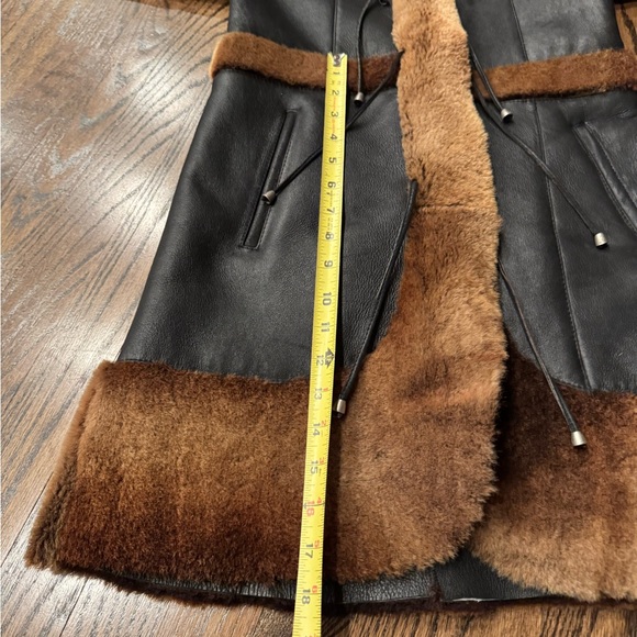 Women's Brown 💯% genuine shearling Fur Trim Coat - Picture 11 of 13